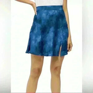 Free People Juniors Navy Combo Tie Dyed Mini Skirt Side Slit & Zipper Size 2 NWT